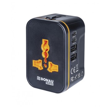 Adapter podróżny sieciowy 2 x USB / 2x USB-C DONAU TRAVEL 205 kol. czarny wysuwane wrtyczki EU, UK, USA i AUS [13741831-05]