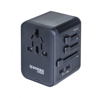Adapter podróżny sieciowy 2 x USB / 2x USB-C DONAU TRAVEL 521 kol. czarny wysuwane wrtyczki EU, UK, USA i AUS [13741531-99]