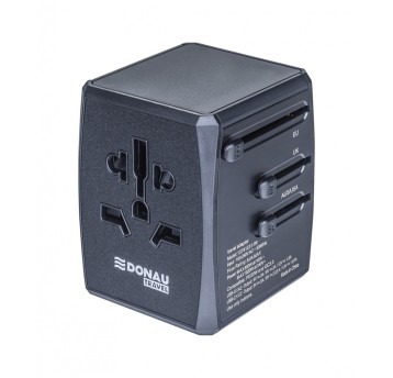 Adapter podróżny sieciowy 2 x USB / 2x USB-C DONAU TRAVEL 904 kol. czarny wysuwane wrtyczki EU, UK, USA i AUS [13741231-99]