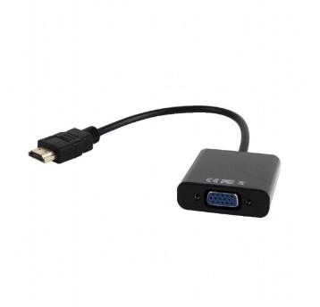 Adapter przejściówka HDMI(M) / VGA(F) + MiniJack(F) 15cm GEMBIRD kol. czarny w zestawie kabel 3,5mm audio [A-HDMI-VGA-03]