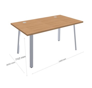 Biurko MDD metal+MDF kol. brązowo-szary cacao-aluminium, 2 przeloty kablowe, 140cm