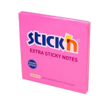 Bloczek samoprzylepny 101 x 101mm STICK'N Extra Sticky 90 karteczek kol. różowy neonowy [21506]