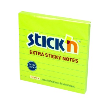Bloczek samoprzylepny 101 x 101mm STICK'N Extra Sticky 90 karteczek kol. zielony neonowy [21505]