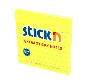 Bloczek samoprzylepny 101 x 101mm STICK'N Extra Sticky 90 karteczek kol. żółty neonowy [21504]