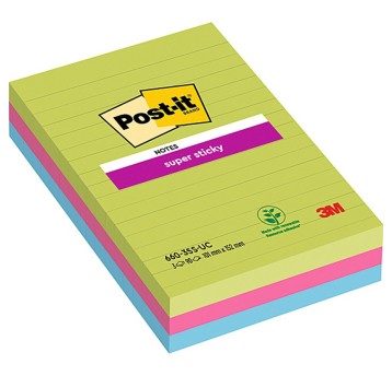 Bloczek samoprzylepny 102 x 152mm POST-IT Super Sticky (660 - 3 SSUC) 90 karteczek mix kolorów w linie 3 szt. [3M-51135813324]