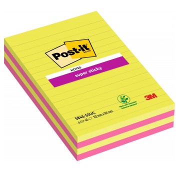Bloczek samoprzylepny 127 x 203mm POST-IT Super Sticky 45 karteczek wielokolorowy w linię 4 szt. [3M-7100235841]