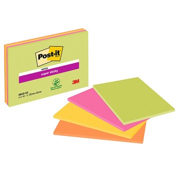 Bloczek samoprzylepny 203 x 152mm POST-IT Super Sticky 45 karteczek wielokolorowy neonowy super mocne XXL Meeting 4 szt. [6845-SSP / 3M-70005253326]