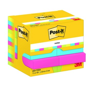 Bloczek samoprzylepny 38 x 51mm POST-IT Energetic 100 karteczek wielokolorowy neonowy 12 szt. [653-TFEN / 3M-4046719505593]