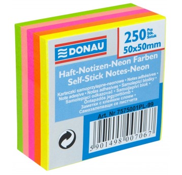 Bloczek samoprzylepny 50 x 50mm DONAU 250 karteczek wielokolorowy neonowy [7575001PL-99]