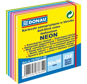 Bloczek samoprzylepny 50 x 50mm DONAU 250 karteczek wielokolorowy neonowy [7575011-99]
