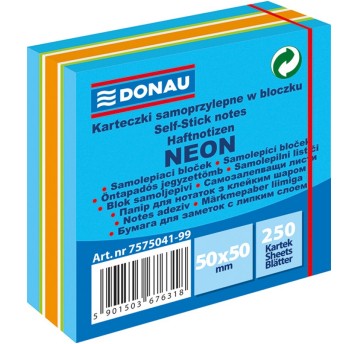 Bloczek samoprzylepny 50 x 50mm DONAU 250 karteczek wielokolorowy neonowy odcienie niebieskiego [7575041-99]