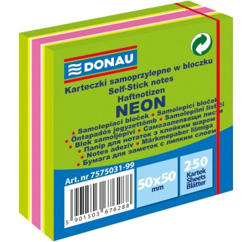 Bloczek samoprzylepny 50 x 50mm DONAU 250 karteczek wielokolorowy neonowy odcienie zielonego [7575031-99]