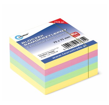 Bloczek samoprzylepny 75 x 75mm TAURUS 450 karteczek wielokolorowy pastelowy [7328-5P]