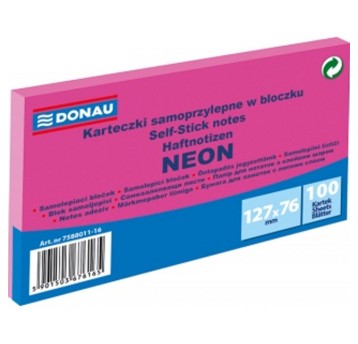 Bloczek samoprzylepny 76 x 127mm DONAU 100 karteczek kol. różowy neonowy [7588011-16]