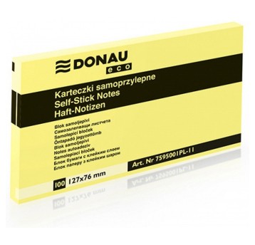 Bloczek samoprzylepny 76 x 127mm DONAU Eco 100 karteczek kol. żółty [7595001PL-11]