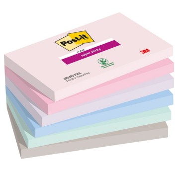 Bloczek samoprzylepny 76 x 127mm POST-IT Super Sticky Soulful 90 karteczek wielokolorowy pastelowy super mocne 6 szt. [655-6SS-SOUL / 3M-4054596926462]