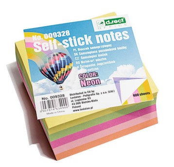Bloczek samoprzylepny 76 x 76mm D.RECT 400 karteczek wielokolorowy neonowy [9328]