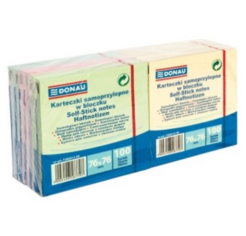 Bloczek samoprzylepny 76 x 76mm DONAU 100 karteczek wielokolorowy pastelowy 12 szt. [7586012-99]