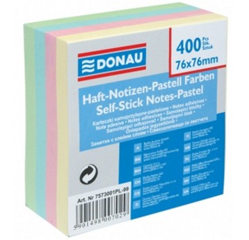 Bloczek samoprzylepny 76 x 76mm DONAU 400 karteczek wielokolorowy pastelowy [7573001PL-99]