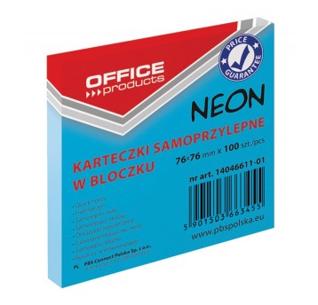 Bloczek samoprzylepny 76 x 76mm OFFICE PRODUCTS 100 karteczek kol. niebieski neonowy [14046611-01]
