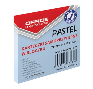 Bloczek samoprzylepny 76 x 76mm OFFICE PRODUCTS 100 karteczek kol. niebieski pastelowy [14047611-01]