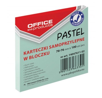 Bloczek samoprzylepny 76 x 76mm OFFICE PRODUCTS 100 karteczek kol. zielony pastelowy [14047611-02]