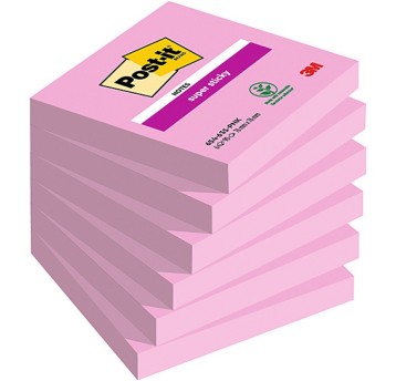 Bloczek samoprzylepny 76 x 76mm POST-IT Super Sticky 90 karteczek kol. różowy super mocne [654-6SS-PO / 3M-70005198125]