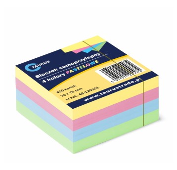 Bloczek samoprzylepny 76 x 76mm TAURUS 400 karteczek wielokolorowy pastelowy [48-120101]