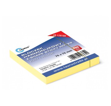 Bloczek samoprzylepny harmonijkowy 76 x 76mm TAURUS 100 karteczek kol. żółty [48-120100]