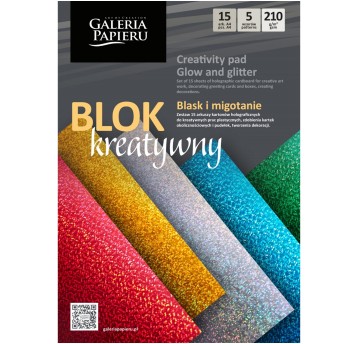 Blok techniczny wielokolorowy A4 210g 15 kartek GALERIA PAPIERU Kreatywny - Blask i migotanie 5 odcieni [258001]