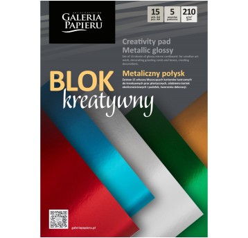 Blok techniczny wielokolorowy A4 210g 15 kartek GALERIA PAPIERU Kreatywny - Metaliczny połysk 5 odcieni [258002]