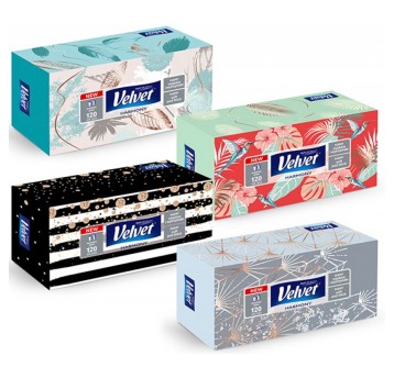 Chusteczki higieniczne celuloza 3 warstwowe karton VELVET kol. biały 120 szt. [VLK-3100030]