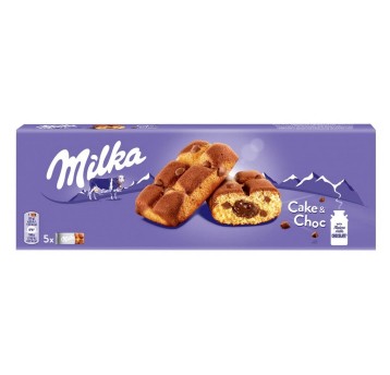 Ciastka biszkoptowe MILKA Choco & Cake z kawałkami mlecznej czekolady i nadzieniem czekoladowym 175g