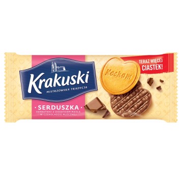 Ciastka kruche KRAKUSKI Serduszka w czekoladzie 171g
