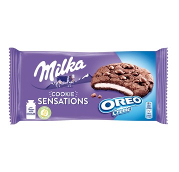 Ciastka kruche MILKA Cookies Sensations Oreo kakaowe, waniliowe czekoladowe z nadzieniem oreo 156g