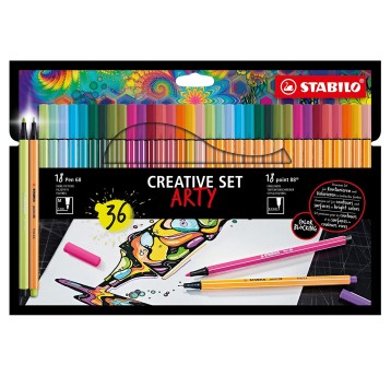Cienkopis kreatywny STABILO CREATIVE Set Arty wielokolorowy 36 szt. w etui (Point 88 + Pen 68) [8868/36-1-20-6]