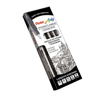 Cienkopis kreślarski PENTEL kol. czarny 5 szt. zawiera 0,05/0,1/0,3/0,5/0,8 [S20P-ST5PL]
