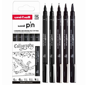 Cienkopis kreślarski UNI PIN 200 Calligraphy kol. czarny 5 szt. 0,1/0,5/1,0/2,0/3,0 [ASP015]
