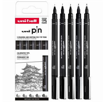 Cienkopis kreślarski UNI PIN 200 kol. czarny 5 szt. 0,1/0,3/0,5/0,7/0,9 [ASP008]