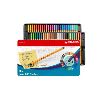 Cienkopis STABILO POINT wielokolorowy 0,4mm 50 szt. w metalowym pudełku [8850-6]