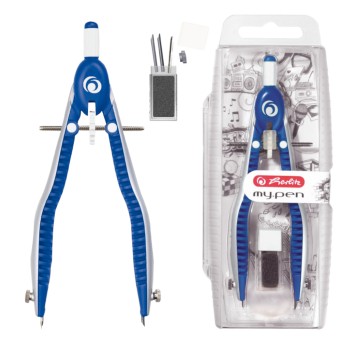 Cyrkiel HERLITZ kol. niebiesko-biały plastik szkolny z etui na grafity [50046768]