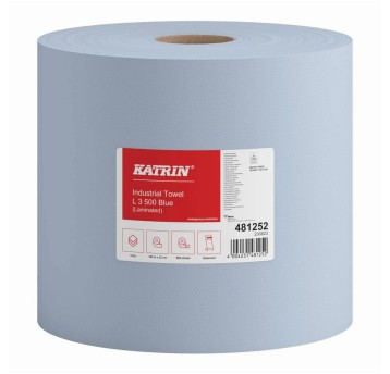 Czyściwo papierowe w roli KATRIN Industrial Towel L 3 500 Blue włókna mieszane 3 warstwy | Ø280mm szer. 220mm dł. 180m 500 listków | kol. niebieski 2 rolki laminowany [481252]