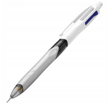 Długopis olejowy automatyczny BIC 4 COLOURS Multifunction kol. obudowy srebrno-biały mechanizm 3-kolorowy z funkcją ołówka HB 0,7 1mm ; blister [942104]