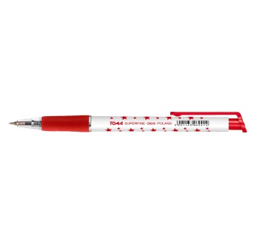 Długopis olejowy automatyczny TOMA SUPERFINE TO-069 kol. czerwony kol. obudowy biało-czerwony w gwiazdki 0,5mm