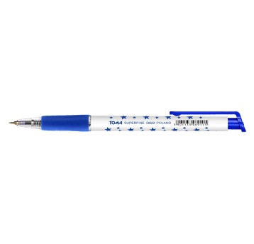 Długopis olejowy automatyczny TOMA SUPERFINE TO-069 kol. niebieski kol. obudowy biało-niebieski w gwiazdki 0,5mm