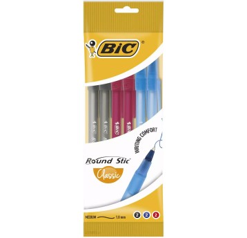 Długopis olejowy zwykły BIC Round Stic Classic kol. obudowy wielokolorowy 2+2+2 1mm kpl. 3 kol. / 6 szt. [929071]