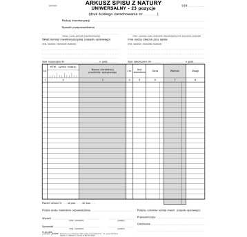 Druk - Arkusz spisu z natury 23 poz. samokopiujący A4 wielokopia DRUK KURPANIK pionowy jednostronny [Pu Gm-140/s]