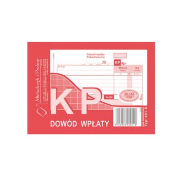 Druk - Dowód wpłaty KP samokopiujący A6 wielokopia MICHALCZYK I PROKOP poziomy jednostronny [401-5]