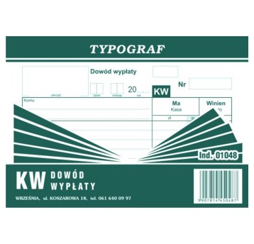 Druk - Dowód wypłaty KW samokopiujący A6 wielokopia TYPOGRAF poziomy jednostronny [01048]