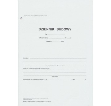 Druk - Dziennik budowy offset A4 WYDAWNICTWA AKCYDENSOWE pionowy dwustronny twarda oprawa+ etykieta [Pb-51]